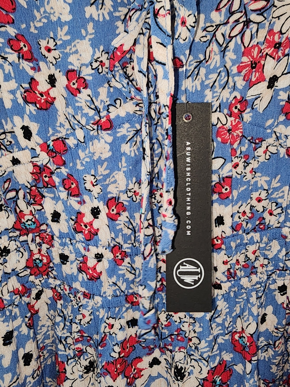 Blue Floral Mini Dress with Red, White And Blue Size L BOHO chic - Picture 4 of 13